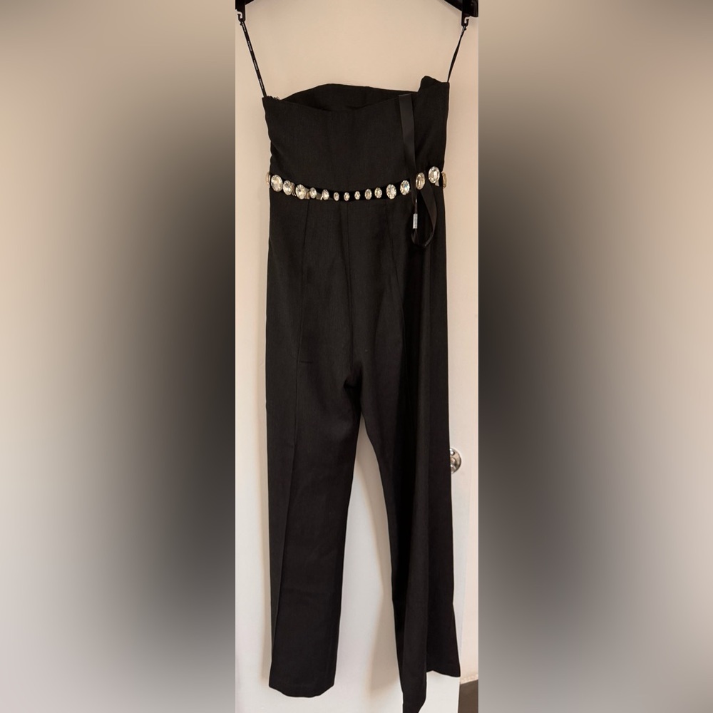 Retrofete Black Strapless Jumpsuit with Embellished Belt - Picture 6 of 10